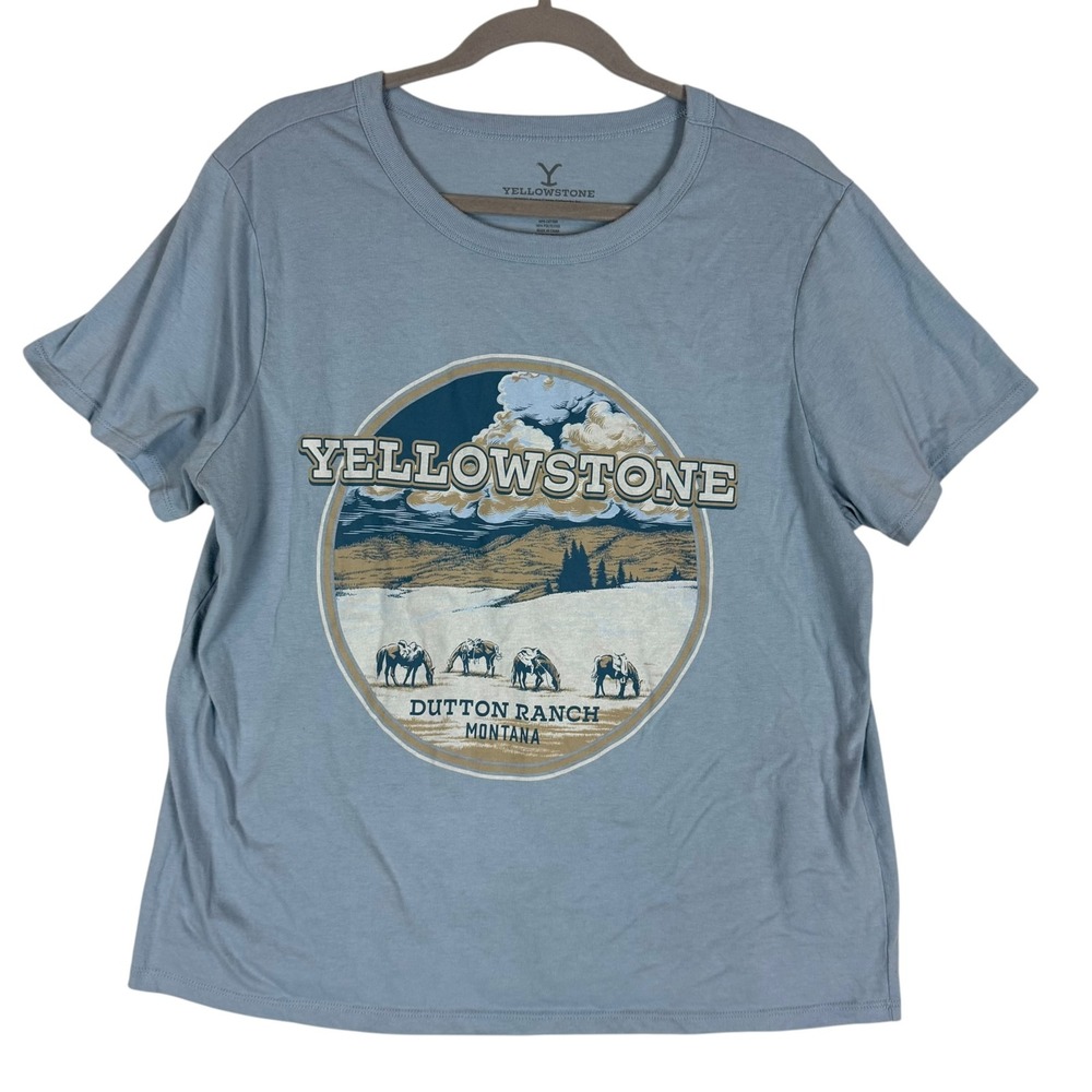 Yellowstone Dutton Ranch Shirt Mens 2XL Blue Montana Horses Graphic TV Show